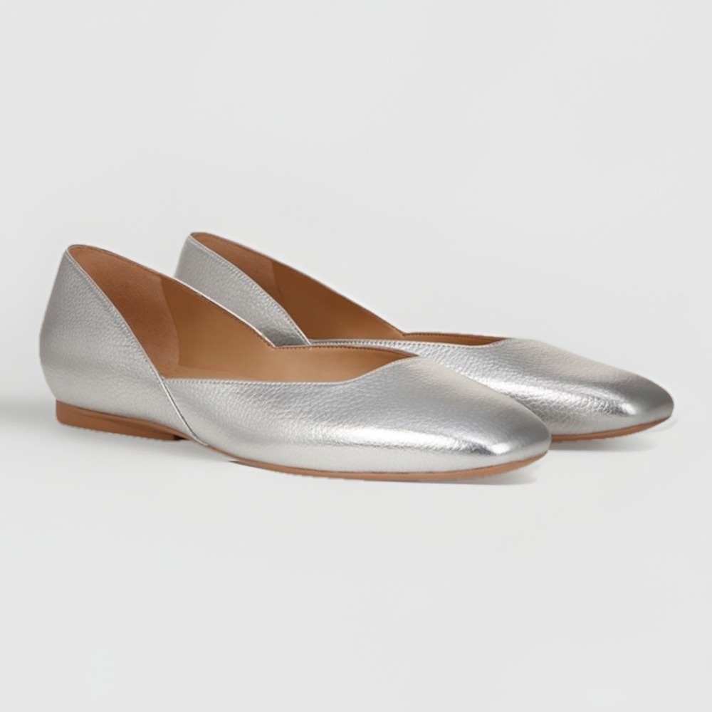 Naturalizer Cody Women's Silver Metallic Leather Flats Size 10.5 Square Toe